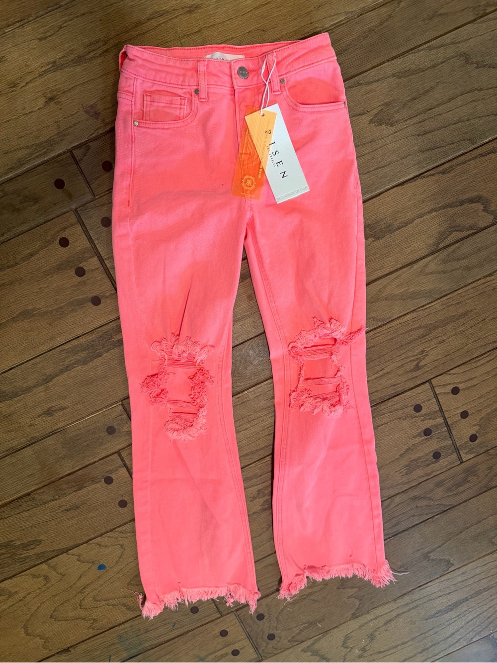 Risen Women's Neon Pink Distressed Ankle Jeans